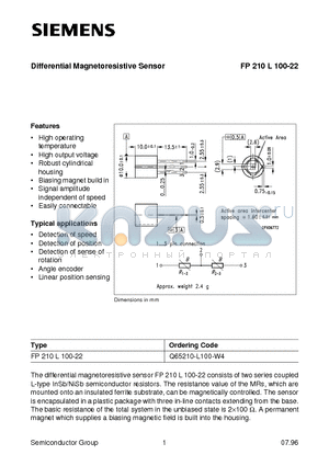 FP210L100-22 datasheet - Differential Magnetoresistive Sensor