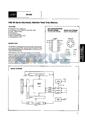 ER1400 datasheet - 1400 Bit serial electrically alterable read only memory