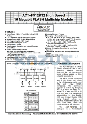 ACT-F512K32N-070P7Q datasheet - ACT-F512K32 High Speed 16 Megabit FLASH Multichip Module
