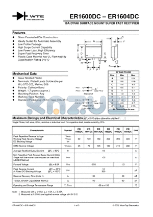 ER1601ADC-T3 datasheet - 16A D2PAK SURFACE MOUNT SUPER FAST RECTIFIER