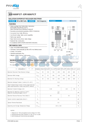 ER1606FCT datasheet - ISOLATION SUPERFAST RECOVERY RECTIFIER