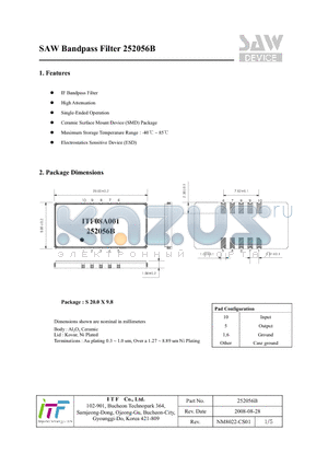 252056B datasheet - SAW Bandpass Filter