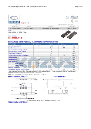 821-IF120.0M-C datasheet - 120.0 MHz IF SAW Filter