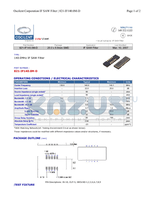 821-IF140.0M-D datasheet - 140.0MHz IF SAW Filter