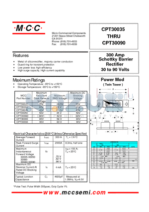CPT30050 datasheet - 300 Amp Rectifier 30 to 90 Volts Schottky Barrier