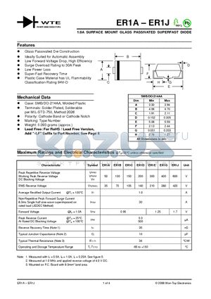 ER1J-T3 datasheet - 1.0A SURFACE MOUNT GLASS PASSIVATED SUPERFAST DIODE