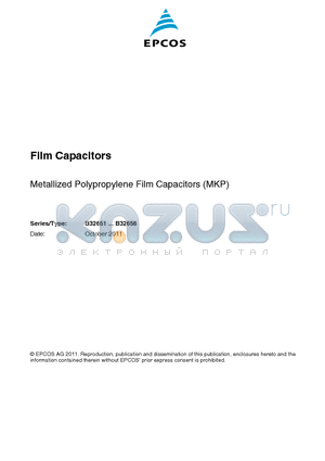 B32652A2562 datasheet - Metallized Polypropylene Film Capacitors (MKP)