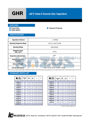 822GHR102K datasheet - 85`C Class II Ceramic Disc Capacitors