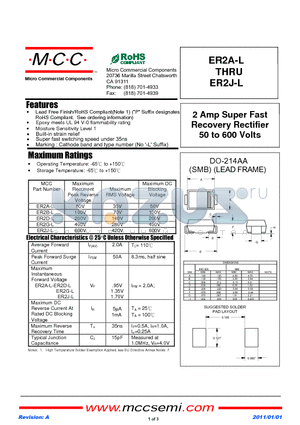ER2A-L datasheet - 2 Amp Super Fast Recovery Rectifier 50 to 600 Volts