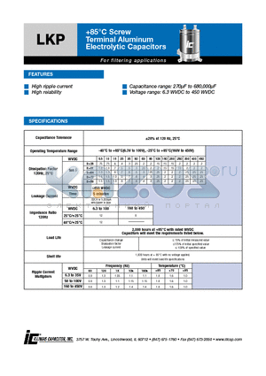 823LKP035M datasheet - 85`C Screw Terminal Aluminum Electrolytic Capacitors