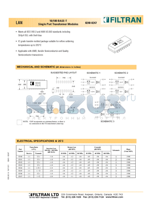 8240 datasheet - LAN 10/100 BASE-T Single Port Transformer Modules