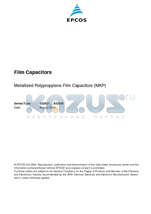 B32653A3474 datasheet - Metallized Polypropylene Film Capacitors (MKP)