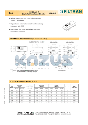 8241 datasheet - LAN 10/100 BASE-T Single Port Transformer Modules