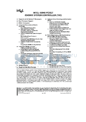 82439TXC datasheet - INTEL 430HX PCISET 82439HX SYSTEM CONTROLLER (TXC)