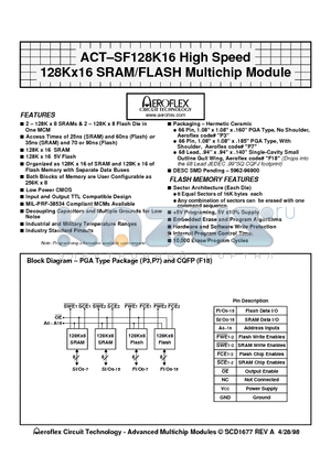 ACT-SF128K16N-37P3T datasheet - ACT-SF128K16 High Speed 128Kx16 SRAM/FLASH Multichip Module