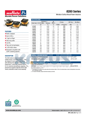 82472C datasheet - Miniature Surface Mount Power Inductors