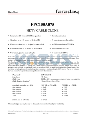 FPC150A075 datasheet - HDTV CABLE CLONE