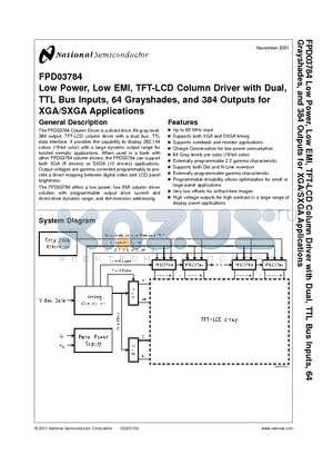 FPD03784 datasheet - Low Power, Low EMI, TFT-LCD Column Driver with Dual, TTL Bus Inputs, 64 Grayshades, and 384 Outputs for XGA/SXGA Applications