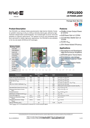 FPD1500-000SQ datasheet - 1W POWER pHEMT