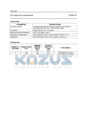 CPV-PQ16-1S-14PD-Z datasheet - PQ cores and accessories
