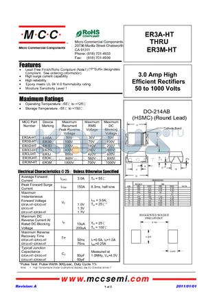 ER3B-HT datasheet - 3.0 Amp High Efficient Rectifiers 50 to 1000 Volts