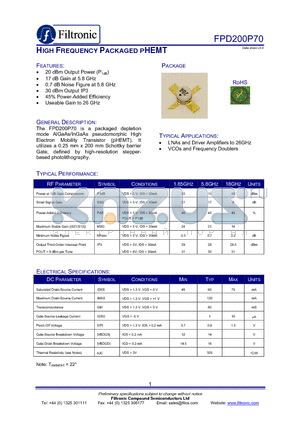 FPD200P70_1 datasheet - HIGH FREQUENCY PACKAGED PHEMT