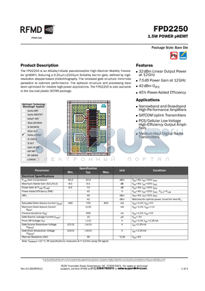 FPD2250 datasheet - 1.5W POWER pHEMT