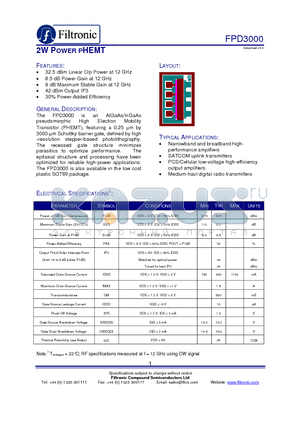 FPD3000 datasheet - 2W POWER PHEMT