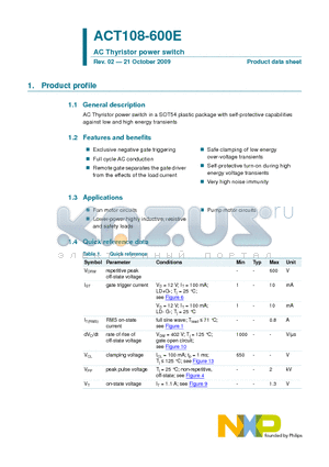 ACT108-600E datasheet - AC Thyristor power switch