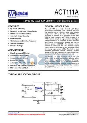 ACT111A datasheet - 4.8V to 30V Input, 1.5A LED Driver with Dimming Control