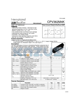 CPV362M4K datasheet - Short Circuit Rated UltraFast IGBT