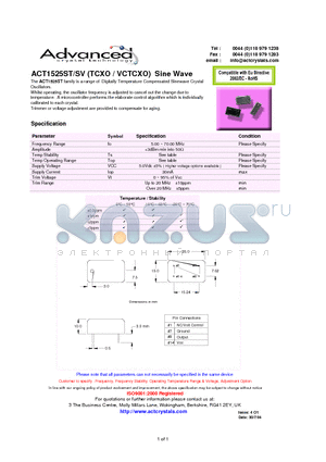 ACT1525ST datasheet - Digitally Temperature Compensated Sinewave Crystal Oscillators