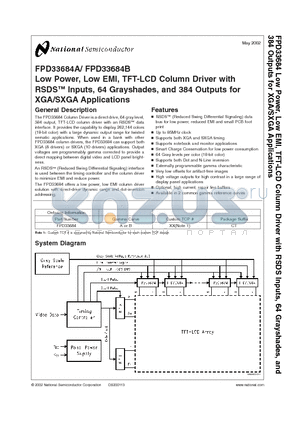 FPD33684B datasheet - Low Power, Low EMI, TFT-LCD Column Driver with RSDS Inputs, 64 Grayshades, and 384 Outputs for XGA/SXGA Applications