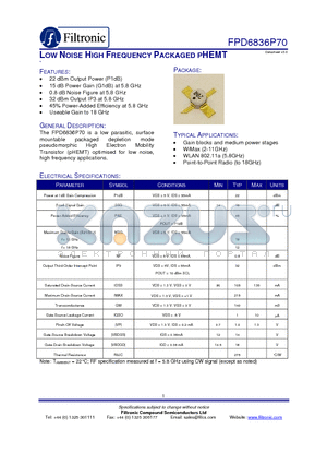 FPD6836P70_1 datasheet - LOW NOISE HIGH FREQUENCY PACKAGED PHEMT