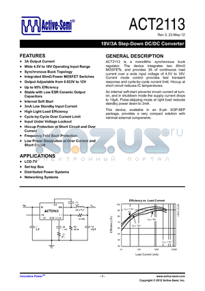 ACT2113YH-T datasheet - 18V/3A Step-Down DC/DC Converter