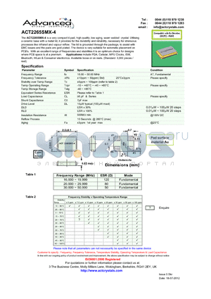 ACT2265SMX-4 datasheet - compact 4 pad, high quality, low aging, seam welded crystal