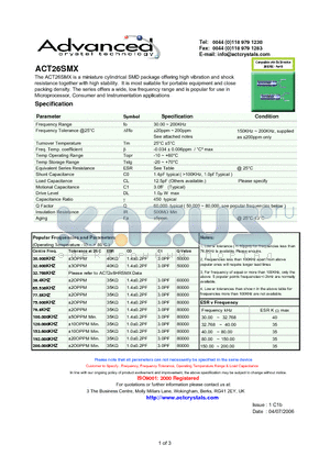 ACT26SMX datasheet - a miniature cylindrical SMD