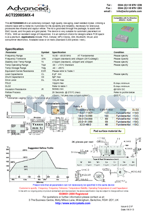 ACT2208SMX-4 datasheet - extremely compact, high quality, low aging, seam welded crystal