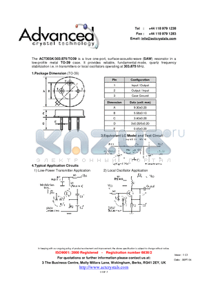 ACT303K datasheet - true one-port, surface-acoustic-wave (SAW) resonator