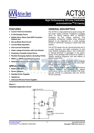 ACT30AHT datasheet - High Performance Off-Line Controller ActiveSwitcher IC Family