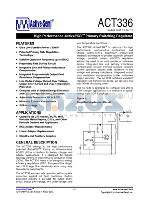 ACT336 datasheet - High Performance ActivePSR Primary Switching Regulator