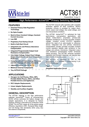 ACT361US-T datasheet - High Performance ActivePSR Primary Switching Regulator