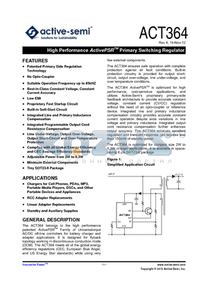 ACT364_12 datasheet - High Performance ActivePSR Primary Switching Regulator