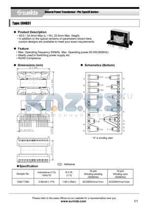 ER4831 datasheet - General Power Transformer <Pin Type:ER Series>