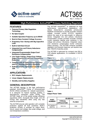 ACT365 datasheet - High Performance ActivePSR Primary Switching Regulator