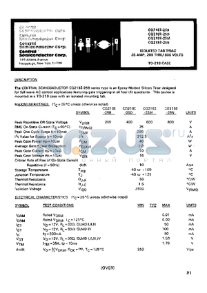 CQ218I-25D datasheet - ISOLATED TAB TRIAC 25AMP, 200 THRU 800 VOLTS