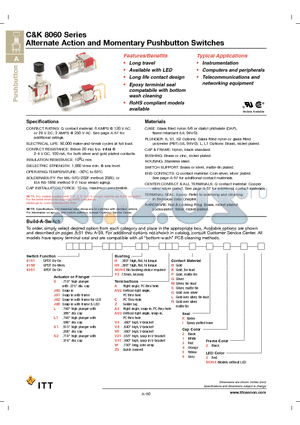 8261J80HAPE22 datasheet - Alternate Action and Momentary Pushbutton Switches