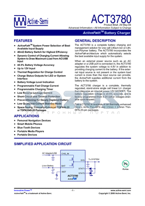 ACT3780QY-T datasheet - ActivePath Battery Charger
