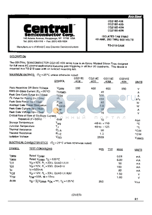 CQ218I-40B datasheet - ISOLATED TAB TRIAC 40 AMP