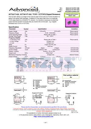 ACT381T-4 datasheet - ange of four and six pad TCXOs and VCTCXOs